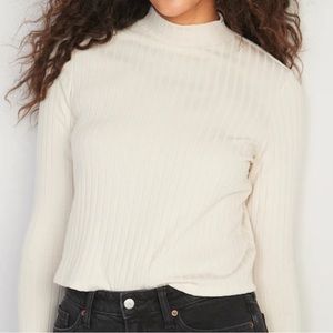 Cropped Rib-Knit Mock-Neck Sweater for Women